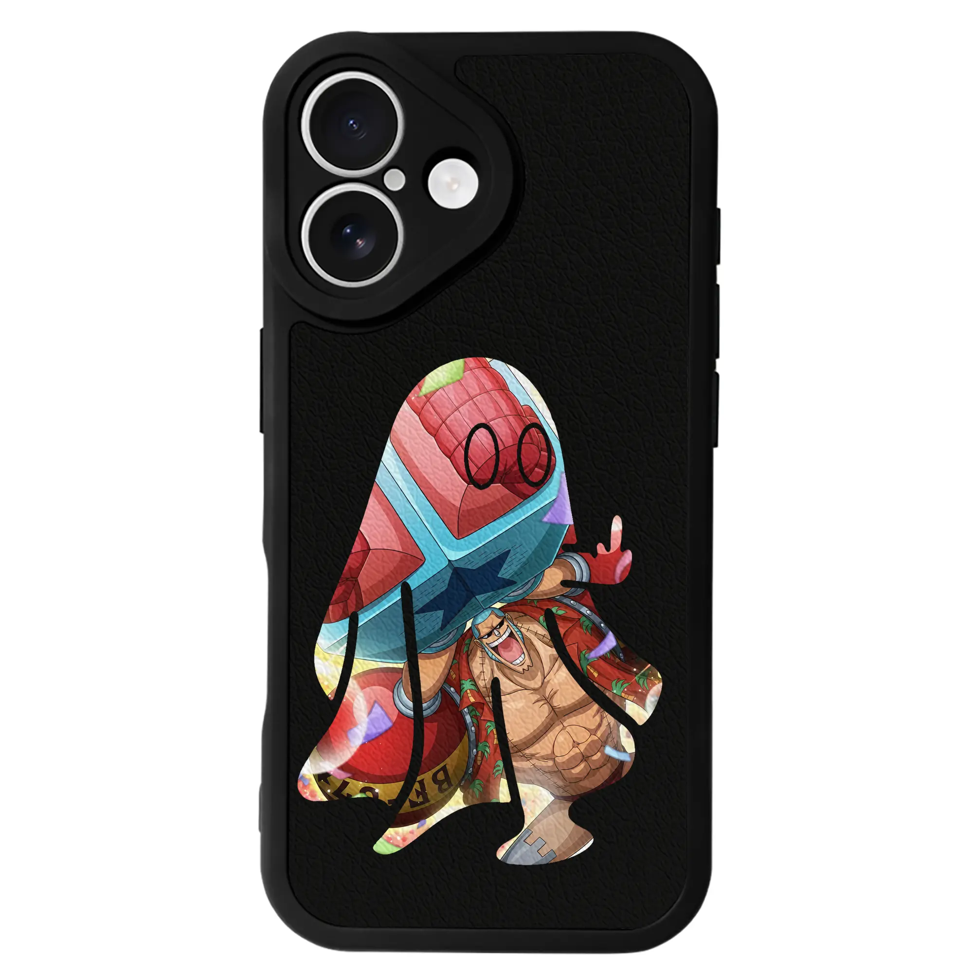 ワンピース グッズ フランキー - IPhone 16シリーズ対応 ・ シリコンスマホケース ・ レザー調 ・ 高精度フィット ・ 耐衝撃 ・ ワイヤレス充電対応 ・ 精密カット